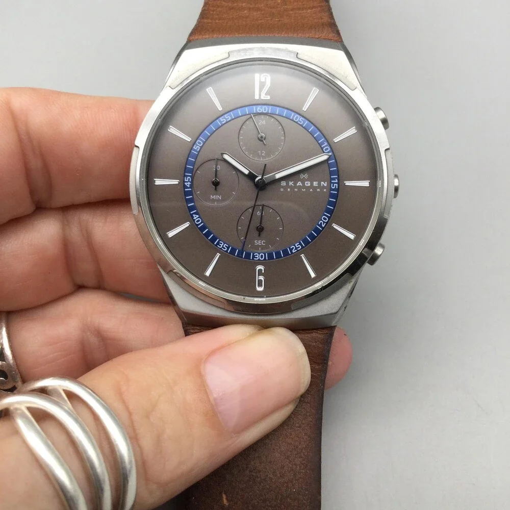 Skagen Melbye SKW6065 Mens Watch 42mm Chronograph Brown Leather New Battery